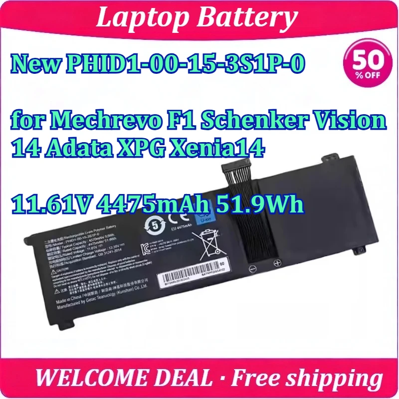 

New PHID1-00-15-3S1P-0 for Mechrevo F1 Schenker Vision 14 Adata XPG Xenia14 Laptop Battery 11.61V 4475mAh 51.9Wh Lithium Battery