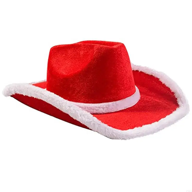 

P88B Thicken Red Color Xmas Hat Cowboy Hat with Rolled Brim Western Felt Hat