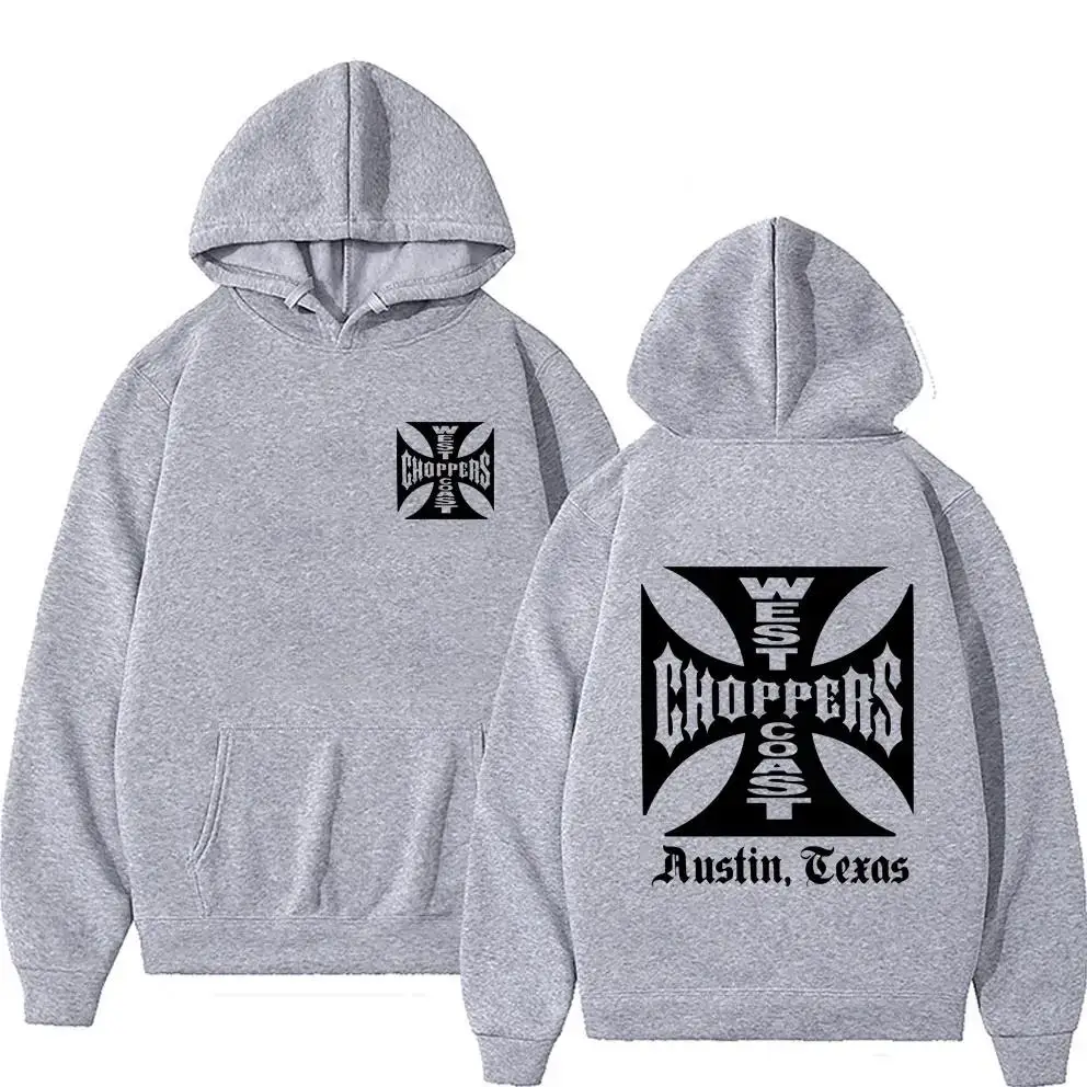 West Coast Iron Cross Choppers Logo Hooded Men\'s Black Fashion Cool Sweatshirt Unisex Fleece Oversized Hoodie Streetwear