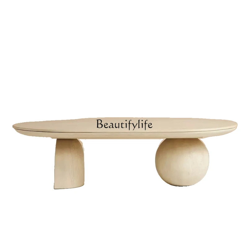 

*American country living room coffee table French retro solid wood modern simple wabi sabi art oval tea table