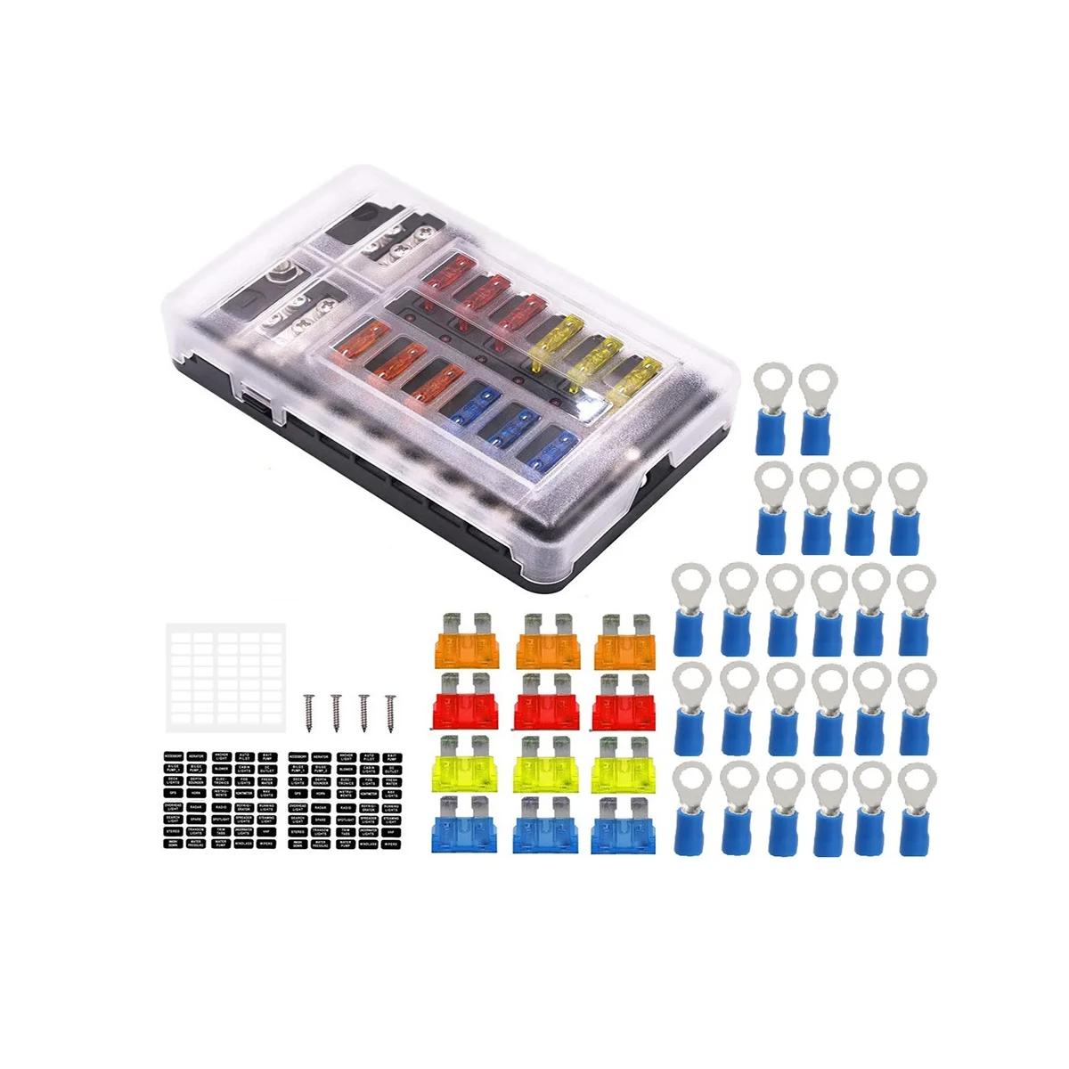 12V Fuse Block 12 Circuit Fuse Box Kit,with LED Indicator with Negative Marine Fuse Box for Dc12-24V Car Boat RV Truck