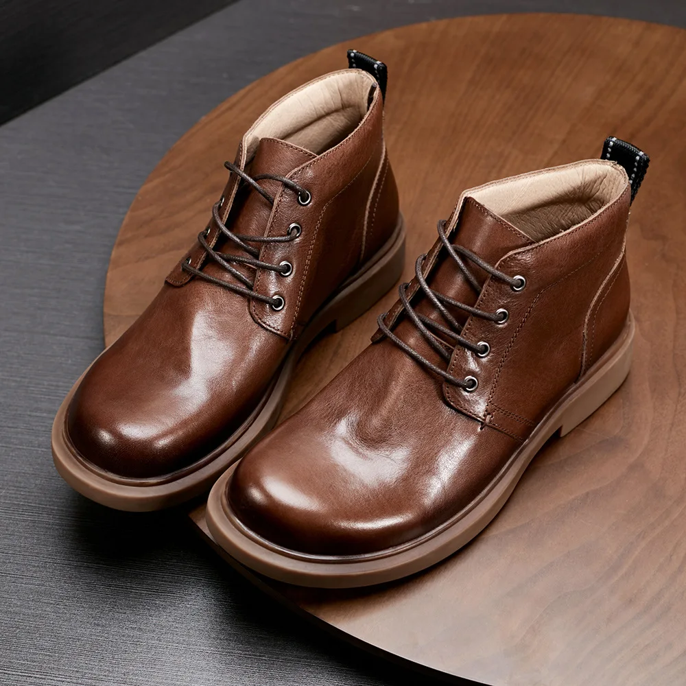 

YETTIES Men's Genuine Leather High Top Work Boots, Outdoor Combat Ankle Boots, Round Toe Casual & Versatile Leather Boots