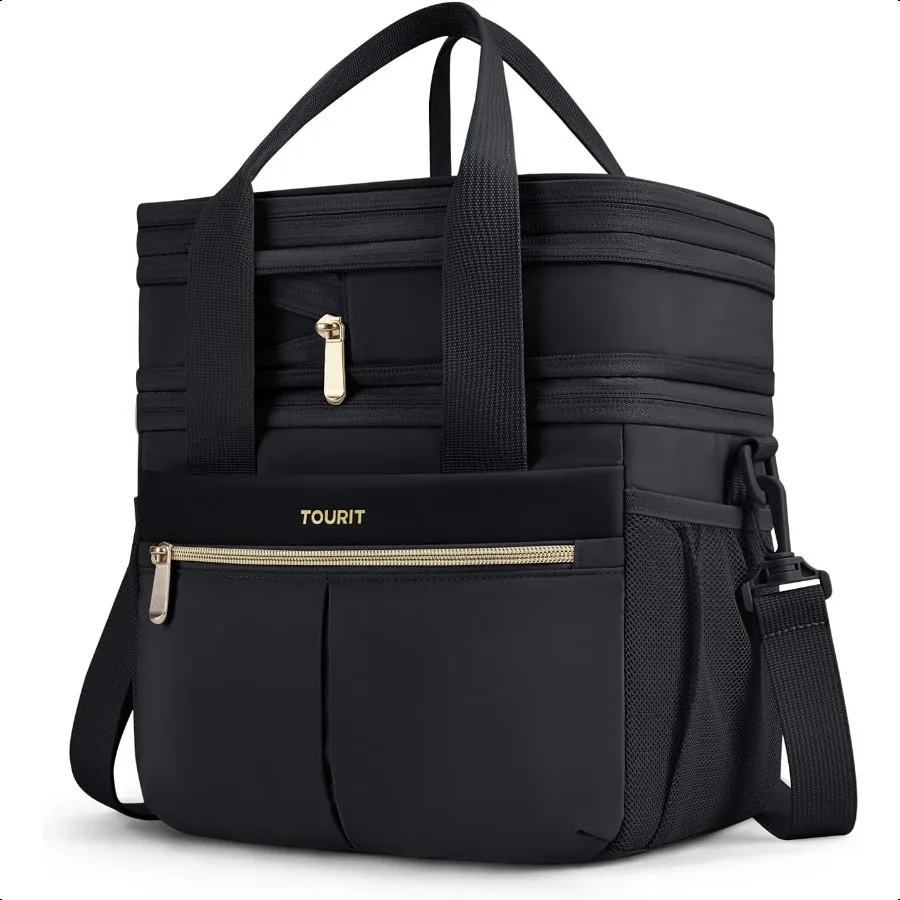 

Insulated Lunch Box Bag Double Deck Leakproof Cooler Tote for Work Office Picnic Expandable Lunch Container Black