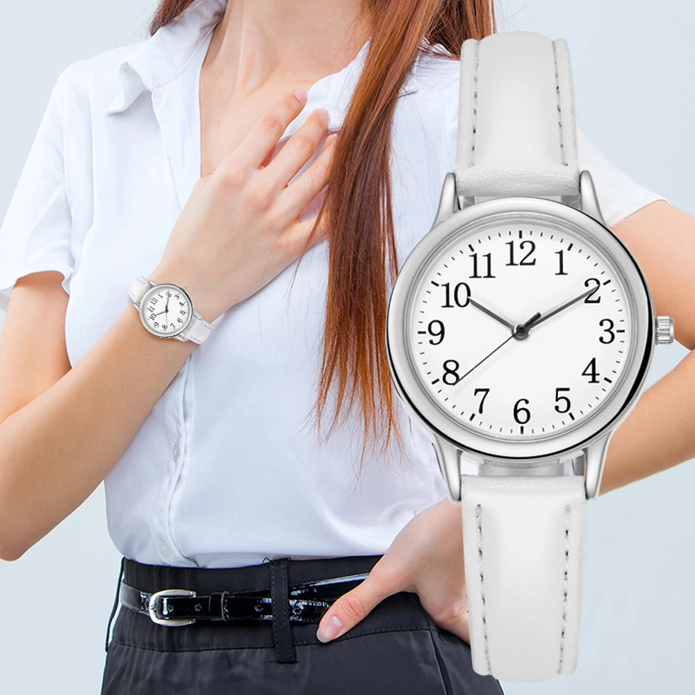 Reloj de cuarzo con movimiento japonés para mujer, pulsera con números árabes, esfera Simple, correa de cuero PU, Color caramelo, fácil de leer