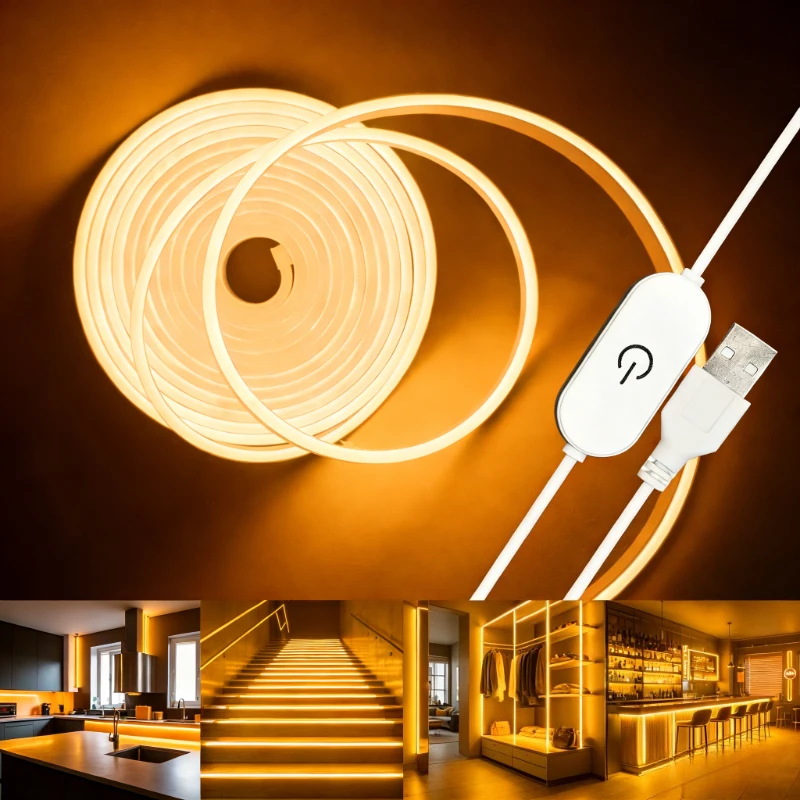 Touch Sensor Switch LED Neon Strip Light USB DC 5V Dimmable Waterproof Flexible Silicone Tape Sign For Home Outdoor Decor