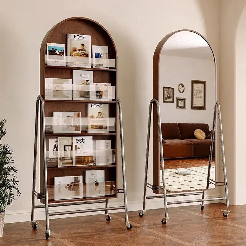 Living room storage magazine rack, home full-length mirror, American retro, full-length mirror, removable