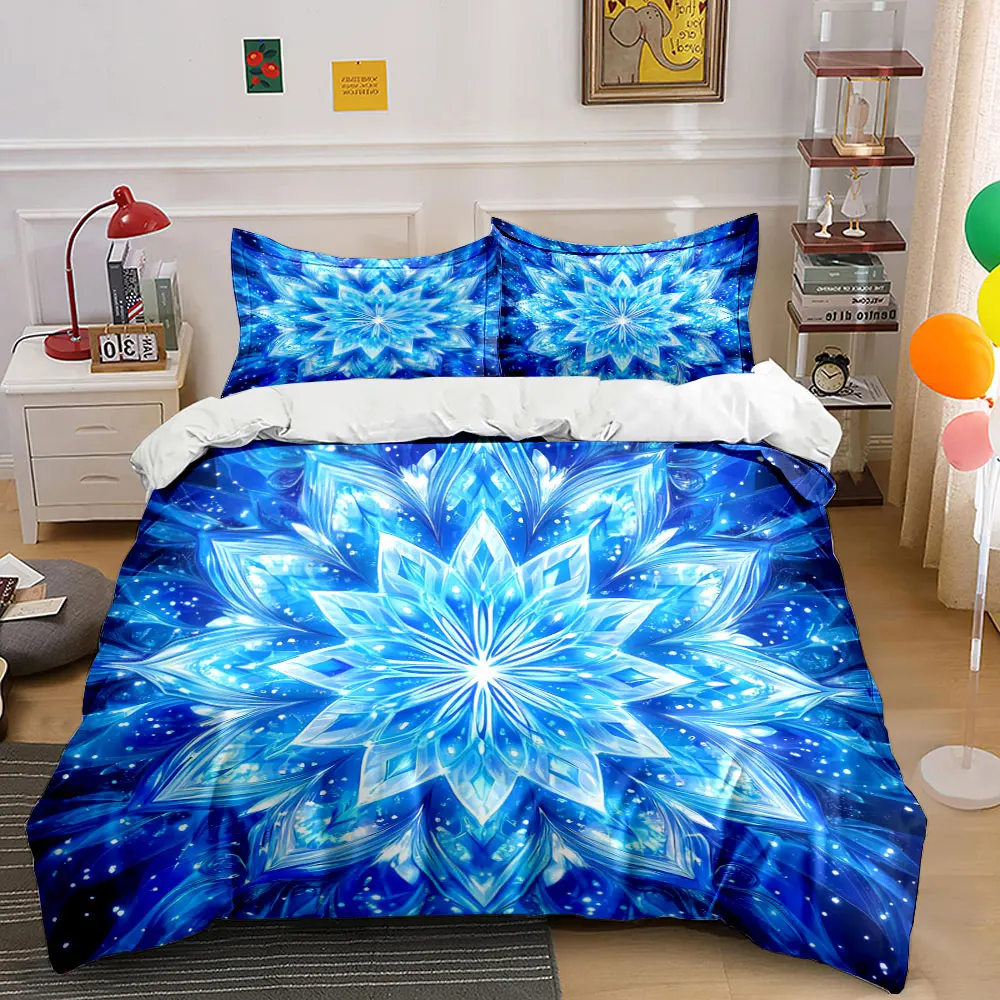 Blue Mandala Home Decor Set Bedding Set with 1 Duvet Cover 2 Pillowcases Single Double King Queen, Gift