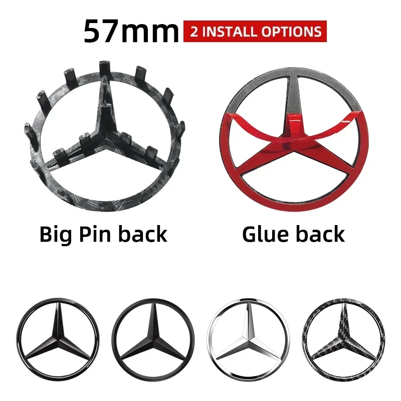 1pcs 52mm 57mm Car Steering Wheel Badge Emblem Sticker Auto Styling For Mercedes Benz AMG A B C E S Class GLC GLK GLE GLA CLA