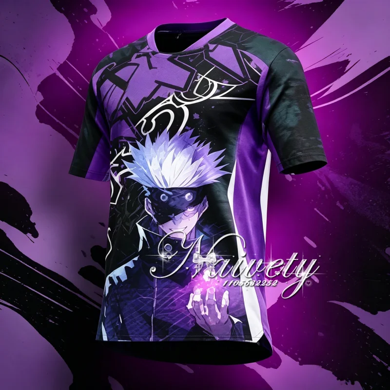 

Jujutsu Kaisen Gojo Satoru Purple Gradient Full Print T-shirt Men Anime Graphic Short Sleeve Casual Streetwear Sport Tee Shirts