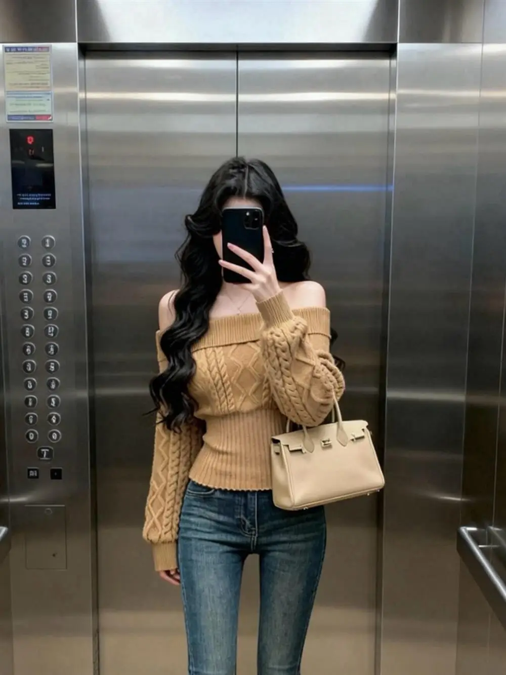 Caramel Vintage Twist One Shoulder Sweater Women's Autumn Winter Slim Fit Waist Cinched Short Style Inner Knitted Top