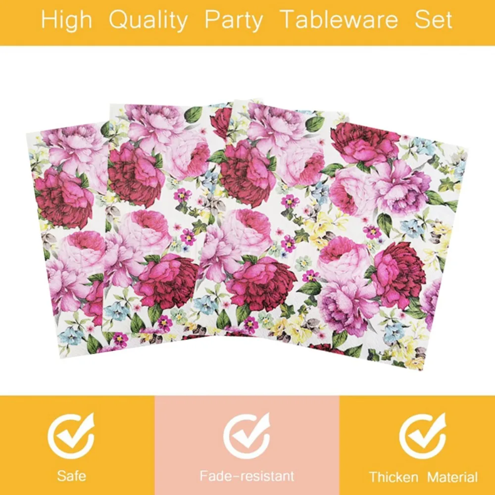 2 packs Disposable Flower Paper Napkins Colorful Square Floral Serviette Paper 33cm Cartoon Printed Tissue Wedding Decor