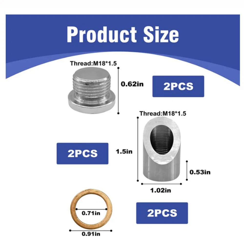 45° STAINLESS STEEL O2 Oxygen Sensor PLUG and BUNG KIT M18x1.5MM HEX CAP Port Boss Nut Fitting 45º Angled w/ Plug