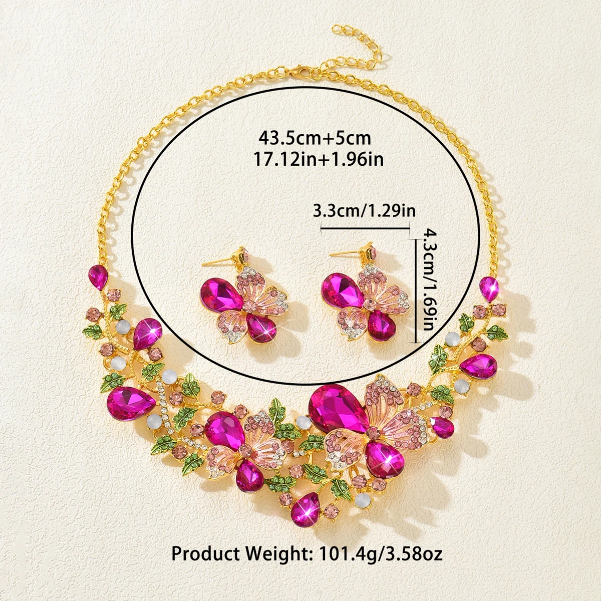 Exaggerated Retro Necklace Earring Set for Women's Luxurious Crystal Banquet Party Photography Dress with Accessories
