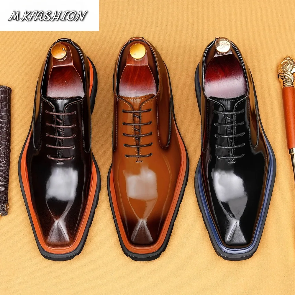 Men's Business Casual Leather Shoes Thick Soled Square Toe Lace Up Footwear Size 37-46