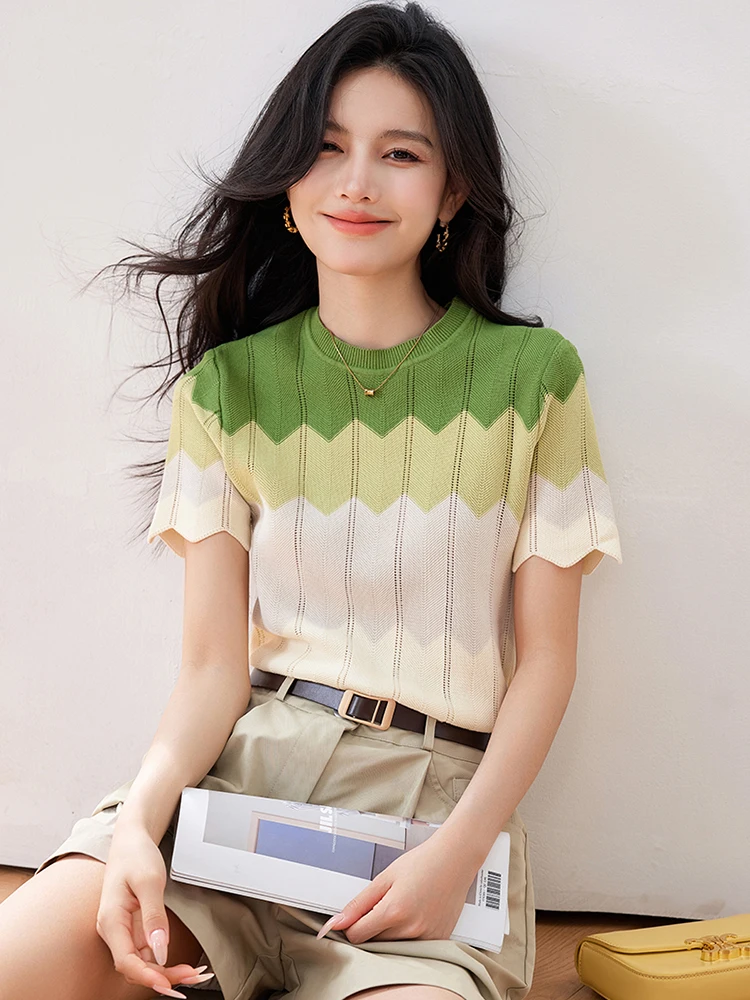 Korean Fashion Knitwears Women O-Neck Short Sleeve Casual Summer 2024 Y2k Chic Clothing Sweater Pullovers Tops Tees