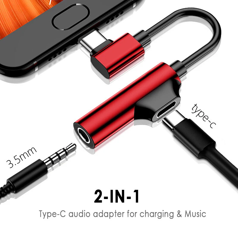 2 في 1 نوع C إلى 3.5 ملم سماعات جاك كابل محول الصوت شحن محول الاستماع لهواوي Xiaomi Redmi