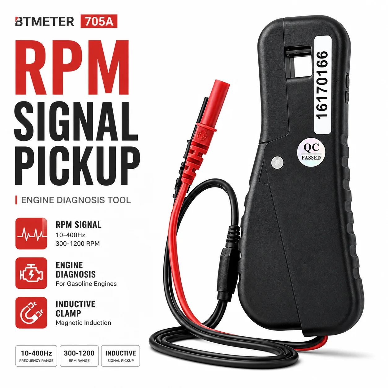 BT-705A Inductive RPM Signal Pickup Clamp Automotive Multimeter Accessory Adapter Lead for Engine Speed Diagnostic Analyzer