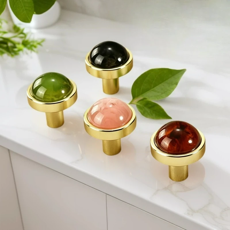 Simple and Luxurious Circular Imitation Jade Cabinet Door Handle, Flowing Cloud Amber Clothing Cabinet Drawer Small Handle