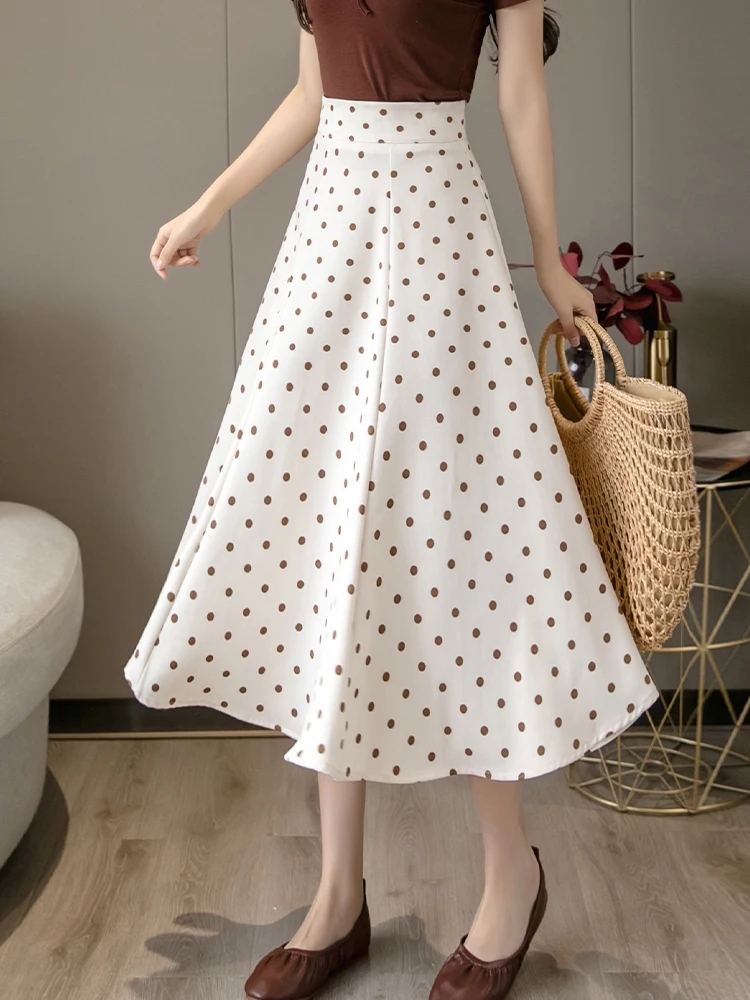 Casual Streetwear Loose Long Maxi Skirts For Women New Vacation Style Polka Dot Beach Skirt Big Swing Umbrella A-Line Jupe Femme