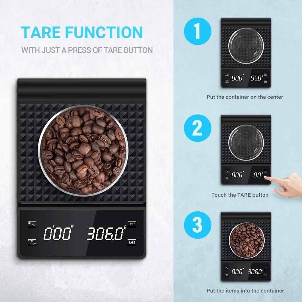3kg/0.1g Precision Kitchen Scale with Timer-Digital Food Scale for Baking Cooking&Coffee Brewing (LCD Display Home Chef Tool)