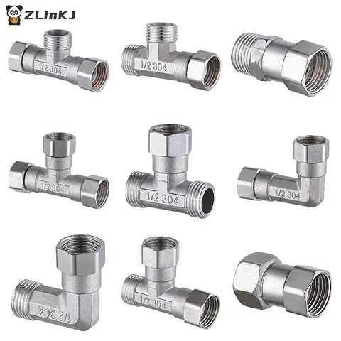 ▶1PCS Stainless Steel T Adapter G1/ 2" T-Valve Diverter Valve Three Way Device Hole For Bath Bidet Sprayer Shower