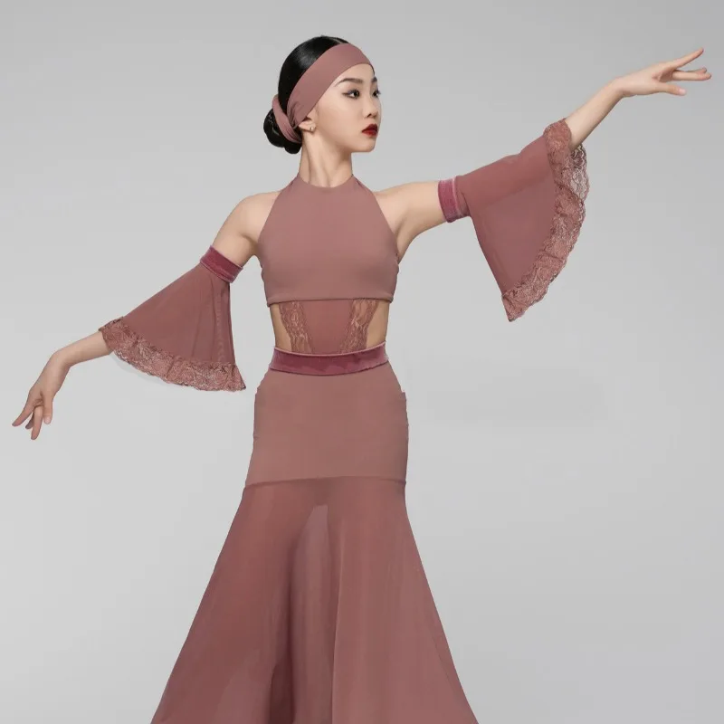 カスタマイズされた女の子のラテンダンススーツノースリーブぶら下げネックレーストップフィッシュテールスカート分割練習社交競技ドレス