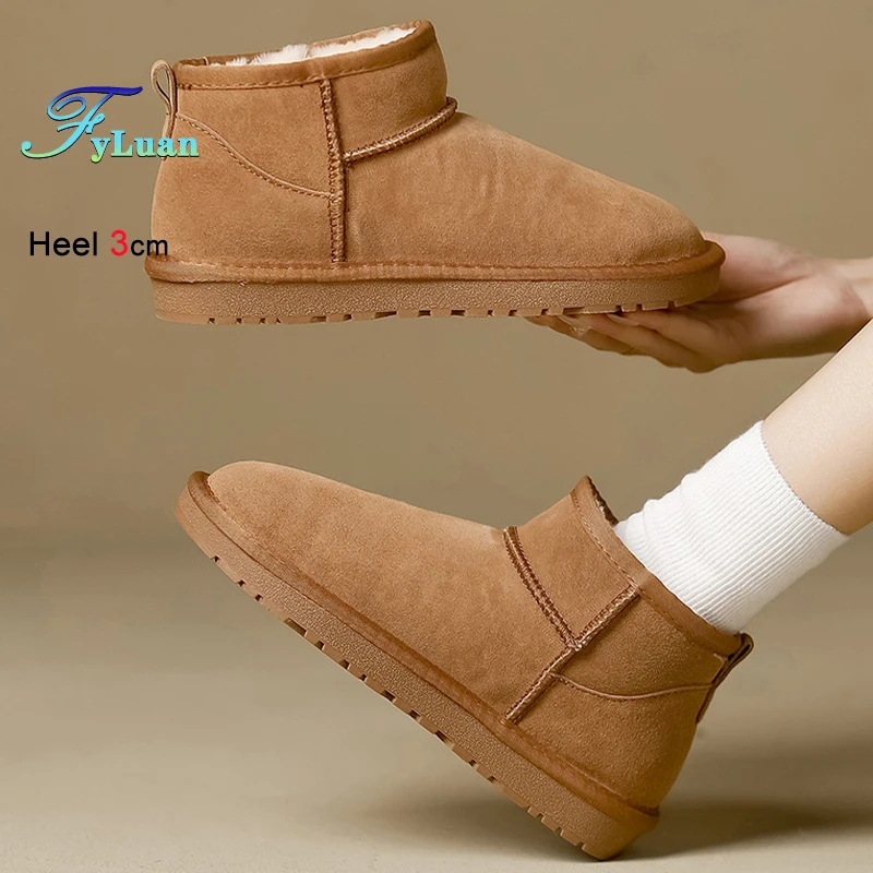 

2025 New Comfortable Warm Winter Coffee Colour Women's Snow Boots Suede Chunky Heels 3cm Round Head Ladies Ankle Boots Size 40