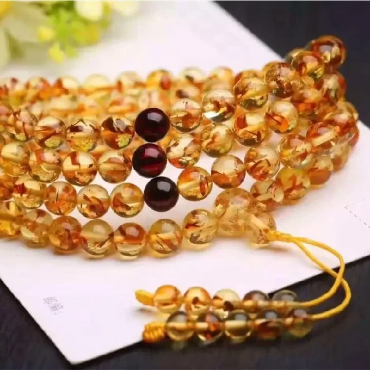 Natural Flower Amber Bracelet Rudraksha Mala Beads Necklace With 108 Prayer Bead Baltic Amber Multilayer Tassel Charm Bracelets view 2