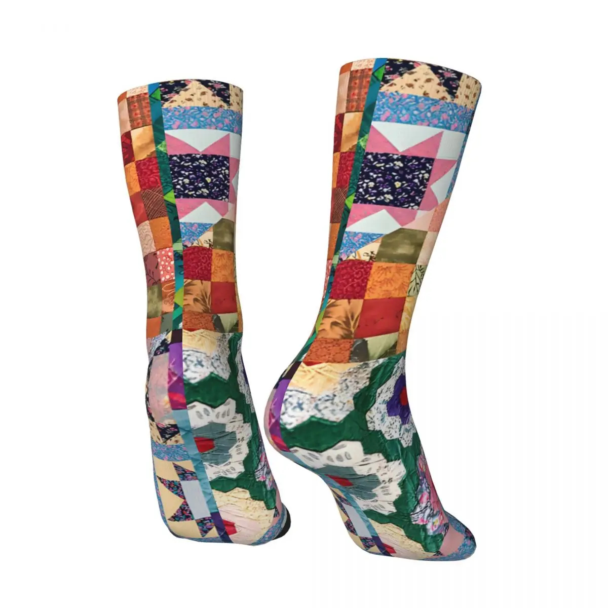 Crazy compression Vintage Patchwork Quilt Sock for Men Harajuku Seamless Pattern Crew Sock Novelty