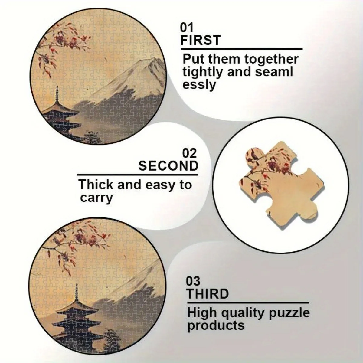 1000 قطعة من اللغز الياباني - جبل فوجي، الشمس الحمراء، معبد وأزهار الكرز - لغز التحدي للبالغين مع Lan الياباني التقليدي