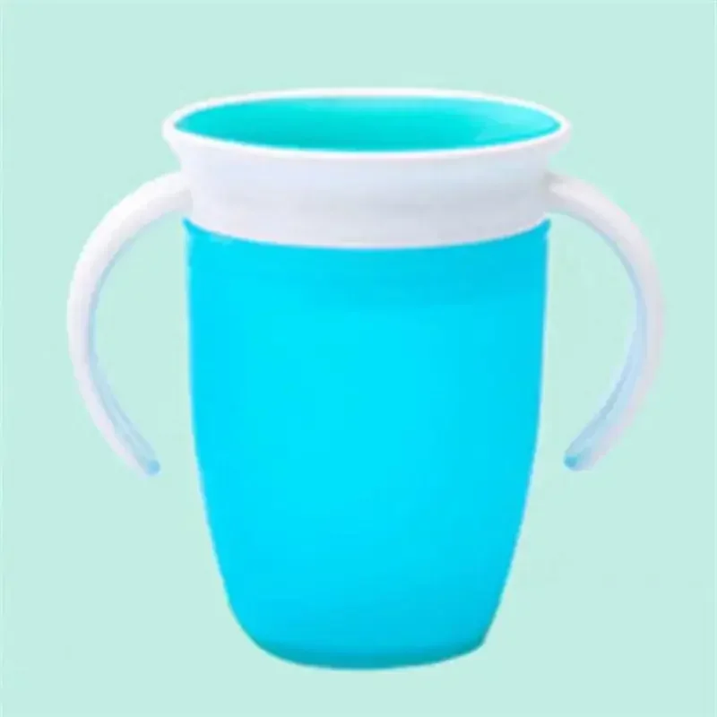 Baby learning cup 360° rotation design double handle clamshell leak-proof silicone water bottle, has better leak-proof function