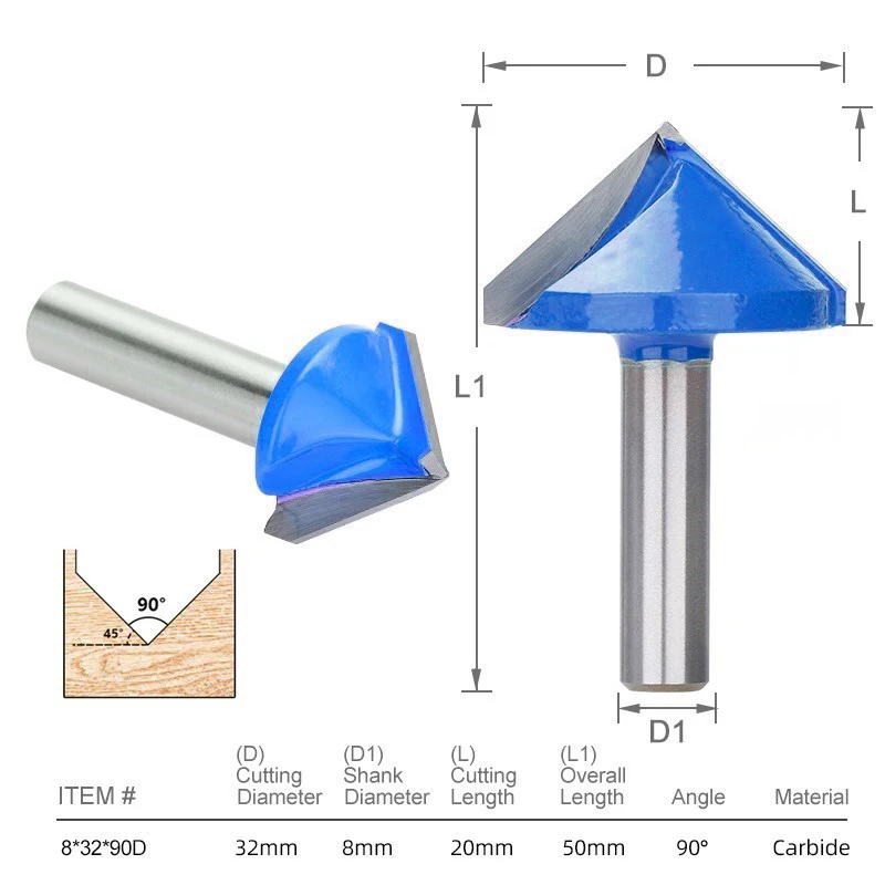 Imagem -03 - Xcan Madeira Router Bit mm Shank v Forma 3d Bit Gravura 90 Graus Carboneto de Diâmetro Moinho de Extremidade 22 32 mm de Madeira Cortador de Moagem