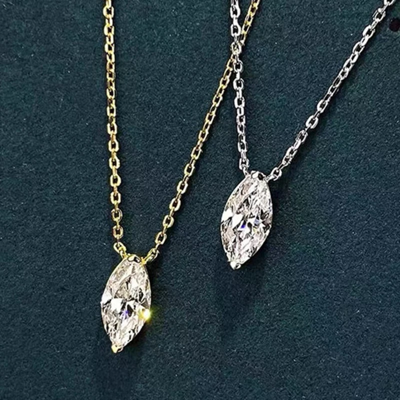 Lnkry Brilliant 5x10mm Lab Diamond Pendant Necklace Solitaire Marquise Cut Moissanite Necklace With Certificate Jewelry Gift