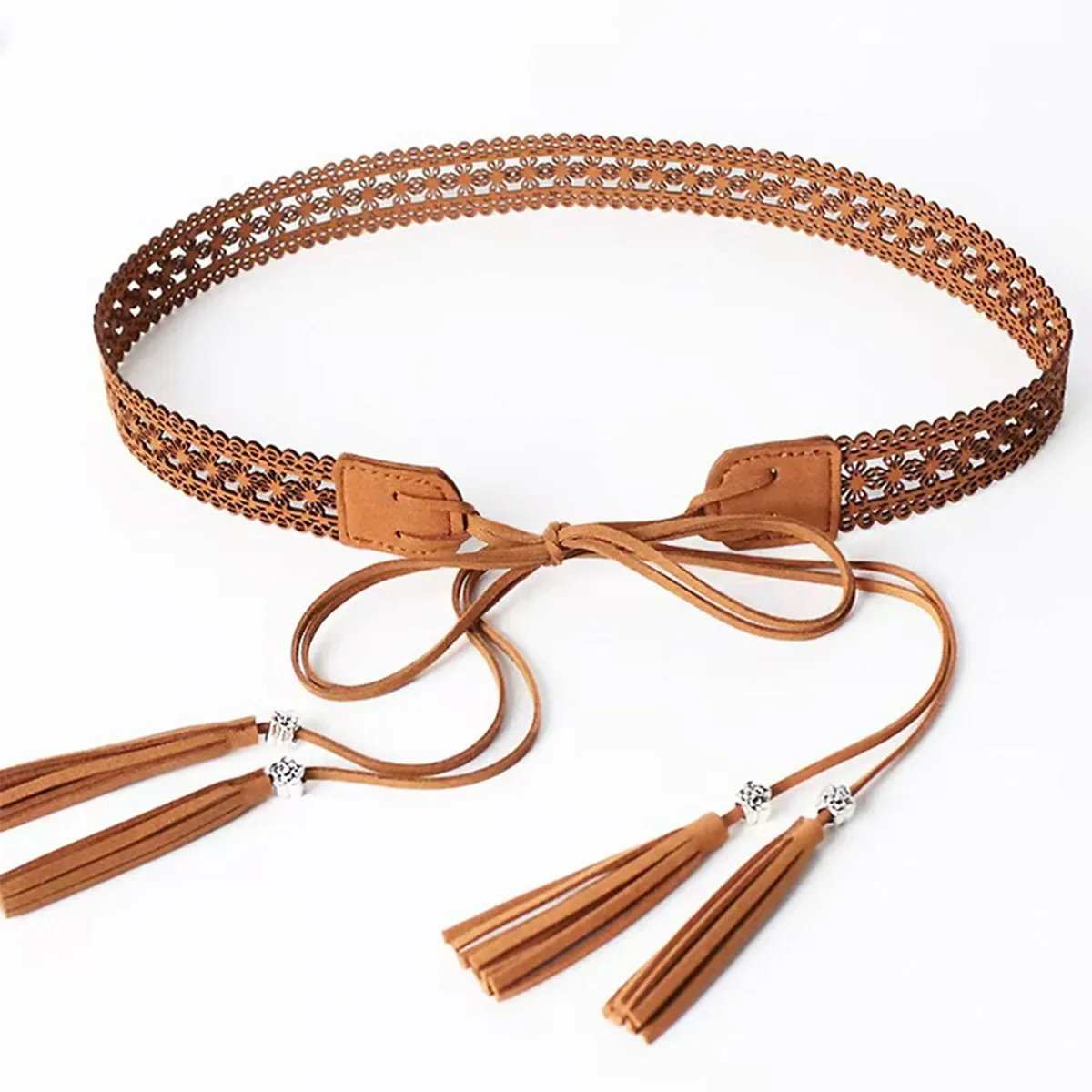 Bohemian Braided Hollowed-Out Ethnic Thin Leather Belt Versatile High-End Accessory for Skirts