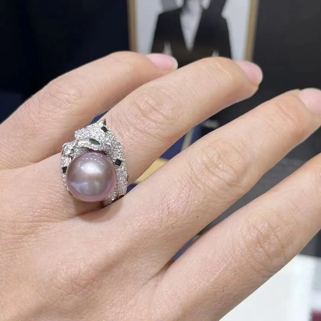 

High end Jewelry Ring AAAA10-11mm Natural South Sea Round Pearl Open Pearl Ring 925s