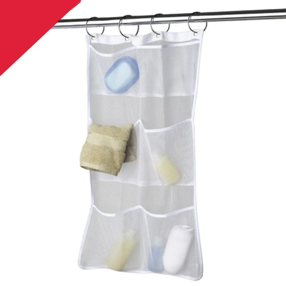 

6 Pocket Hanging Mesh Organizer Bag For Bathroom Shower Storage Pockets With Liner Hooks Holds Shampoo Conditioner