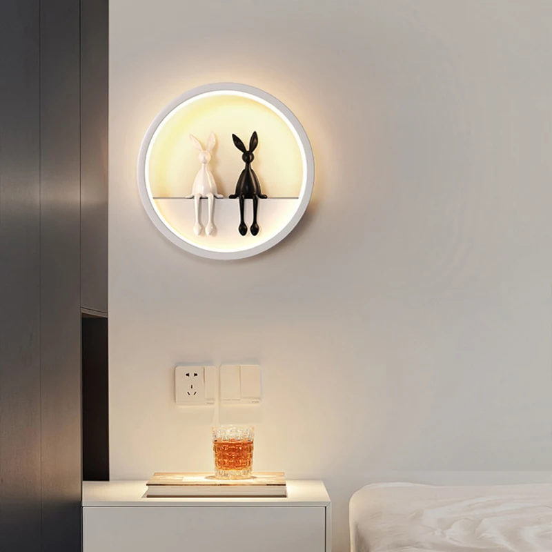 Nordic Living Room Background LED Wall Lamp Bedroom Bedside Light Corridor Aisle Lights Children's Room Wall Lamp Cartoon Rabbit