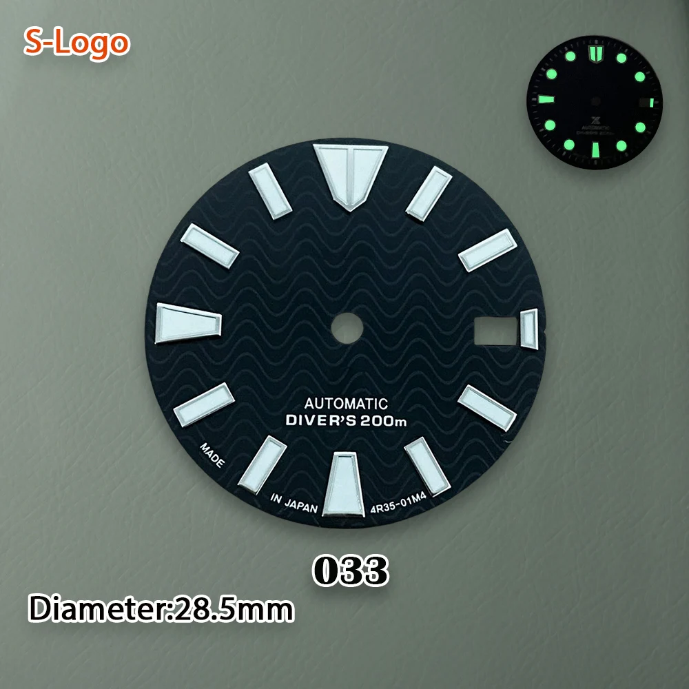 S Logo 28.5mm NH35 Wave Diver's Dial Suitable For NH36 Automatic Movement C3 Green Luminous Watch Modified repair Accessories