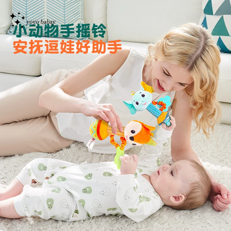 Baby Toy Bed Bell Hand Rattle Teether 0-1 Years Old Newborn Baby Comfort Plush Doll Giraffe Elephant Early Education Toy