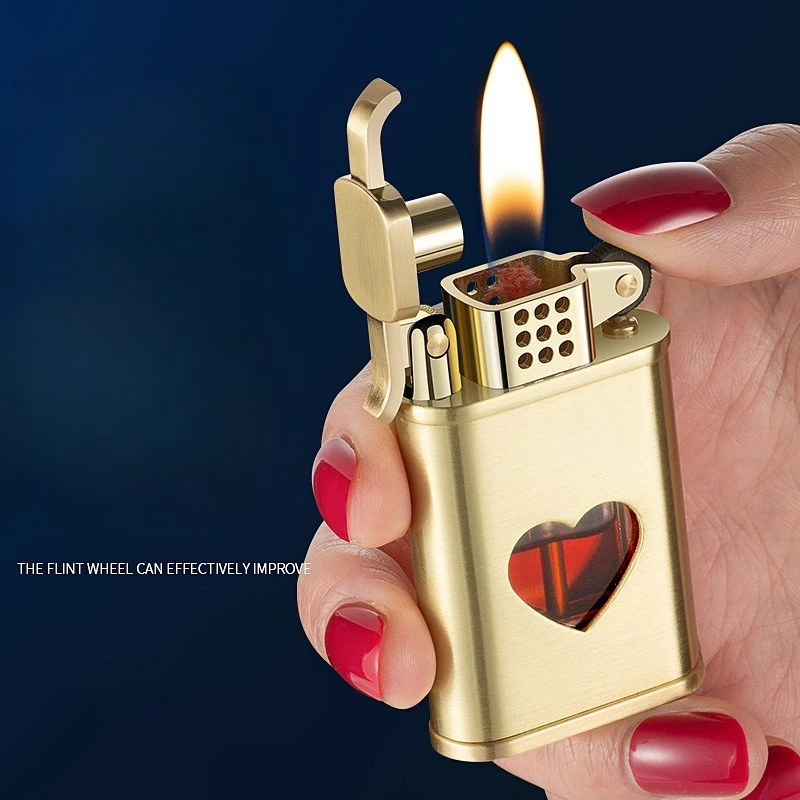 

Керосиновая зажигалка Love Transparenttank, металлическая зажигалка с открытым огнем, креативная зажигалка с одной кнопкой, мужской подарок
