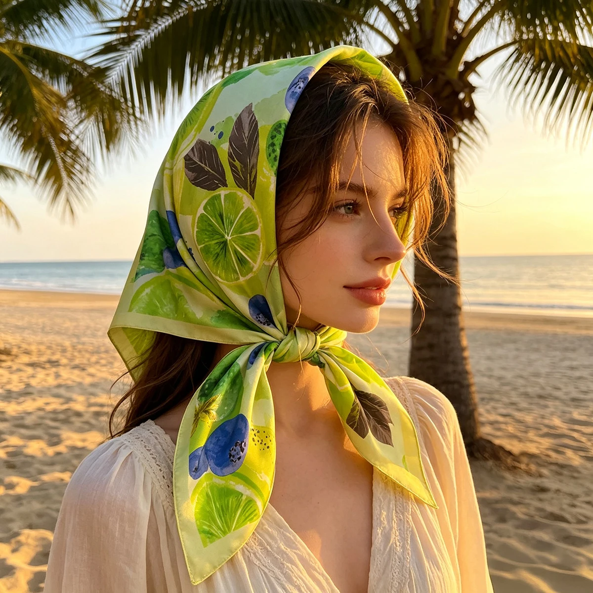 2026 New Square Scarf For Women Fashion Fruit Printed Bandanas Hairband Luxury Hijab Neckerchief Elegant Shawl Wraps