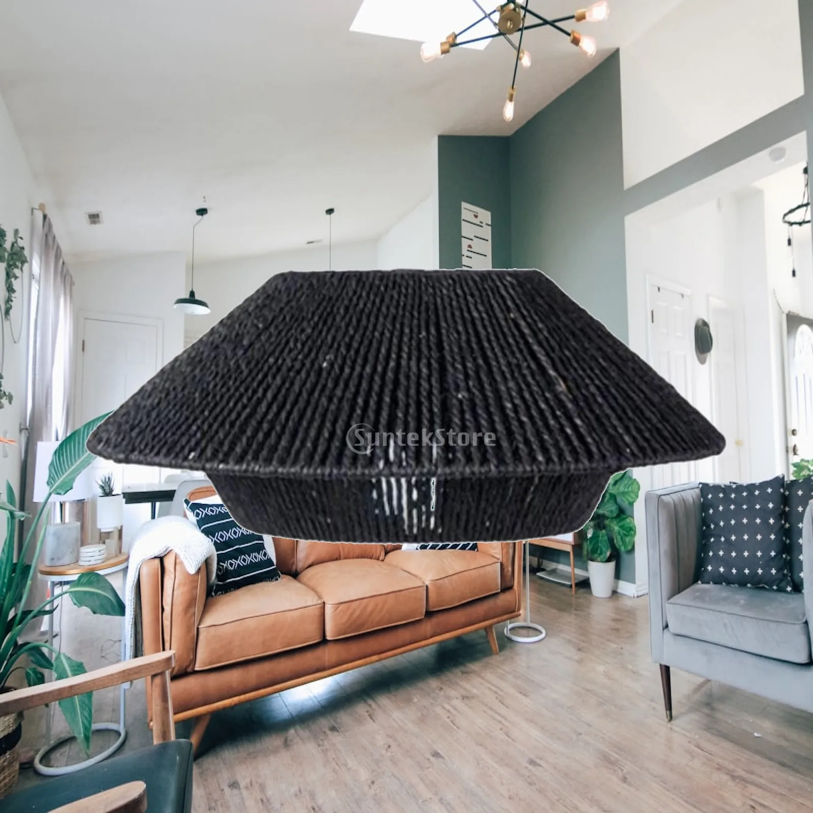 Woven Paper Rope Lampshade Handmade Woven Paper Rope Lamp Shade Rustic Design Imitation Rattan Lamp Cover for Restaurant, Hotel,