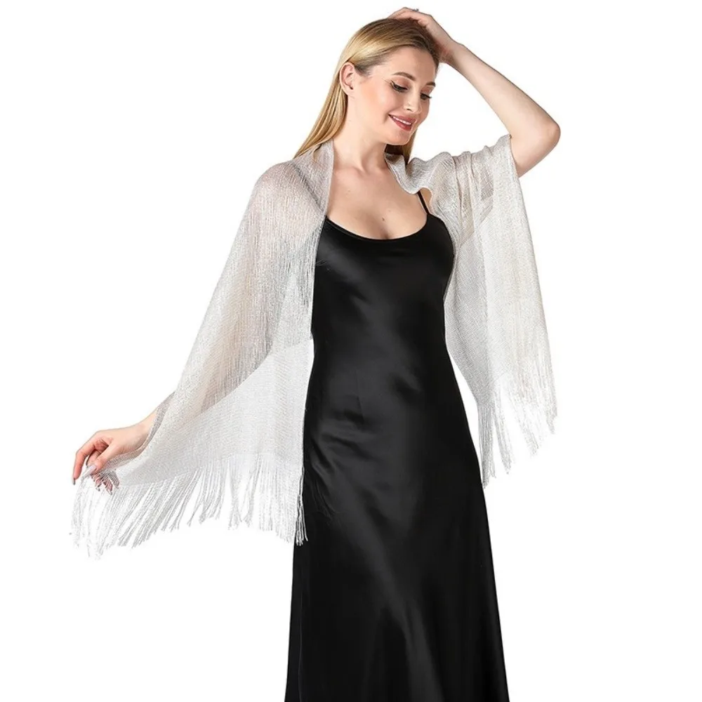 Solid Color Hollow Out Shawl Lightweight Sun Protection Hollow Out Scarf Thin Long Scarf Bohemian Evening Dresses Shawls