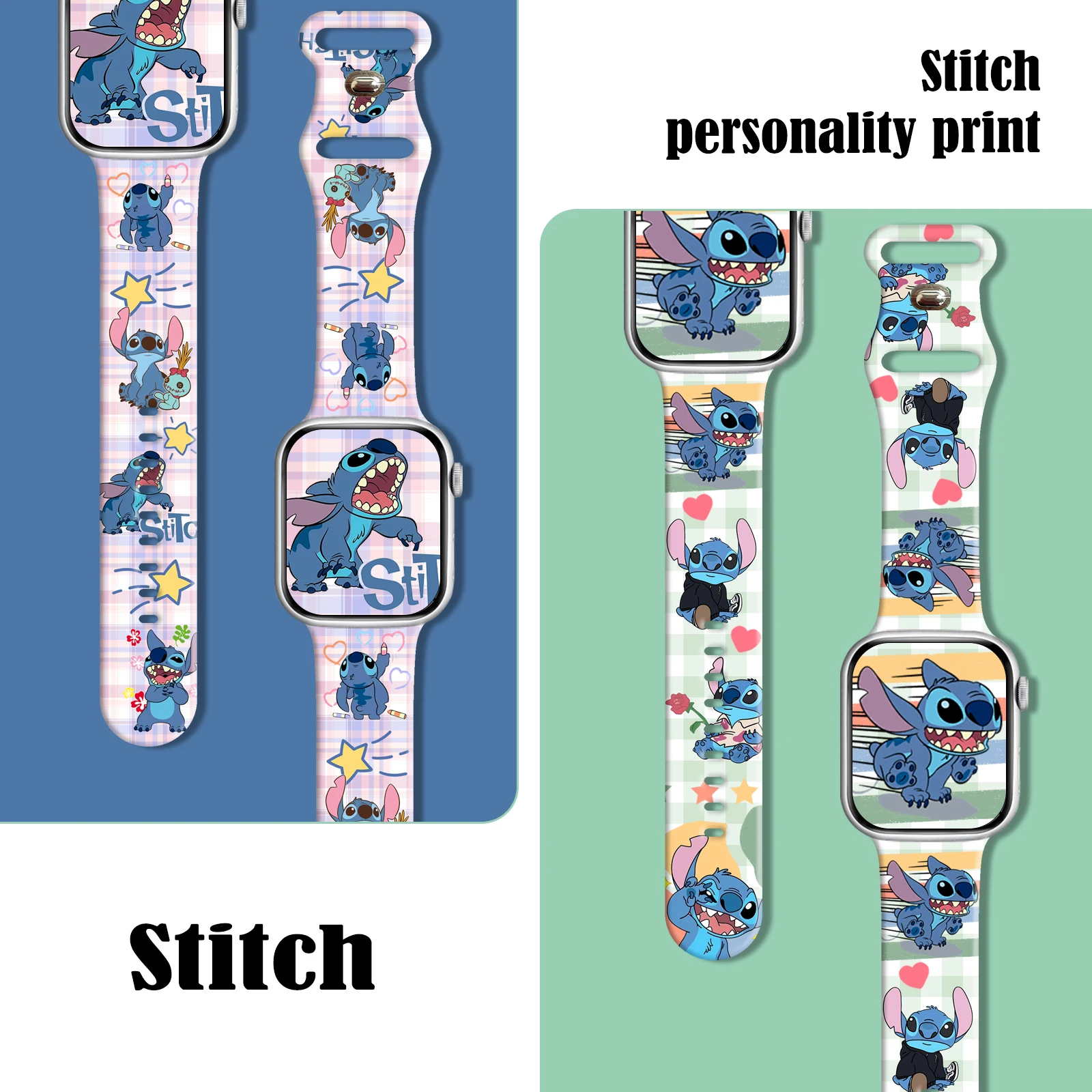 Disney Stitch Series 3 Silicone Strap for Apple Watch 9 8 7 SE 6 Band Replaceable Bracelet for iWatch 41mm 40mm 38mm Watchband