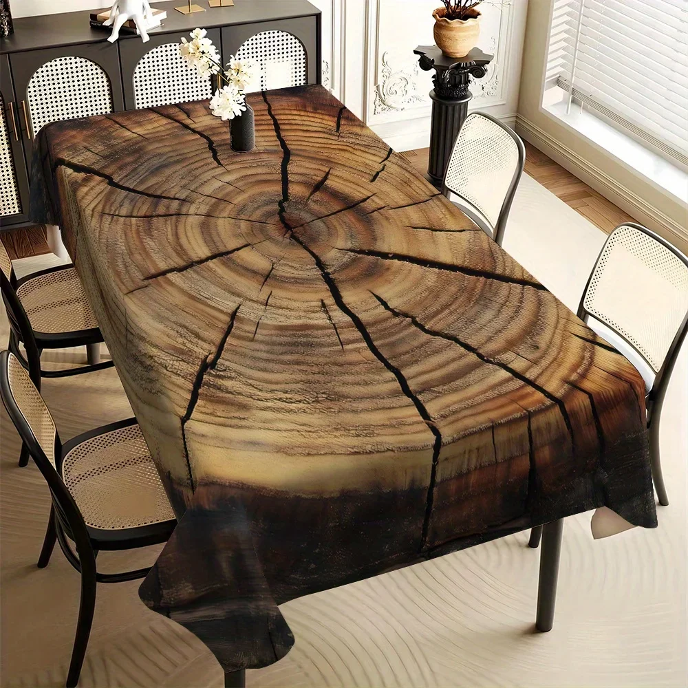 Rustic Wood Grain Printed Tablecloth, Realistic Texture Table Cover for Dining, Coffee Table, and Farmhouse Event Decor