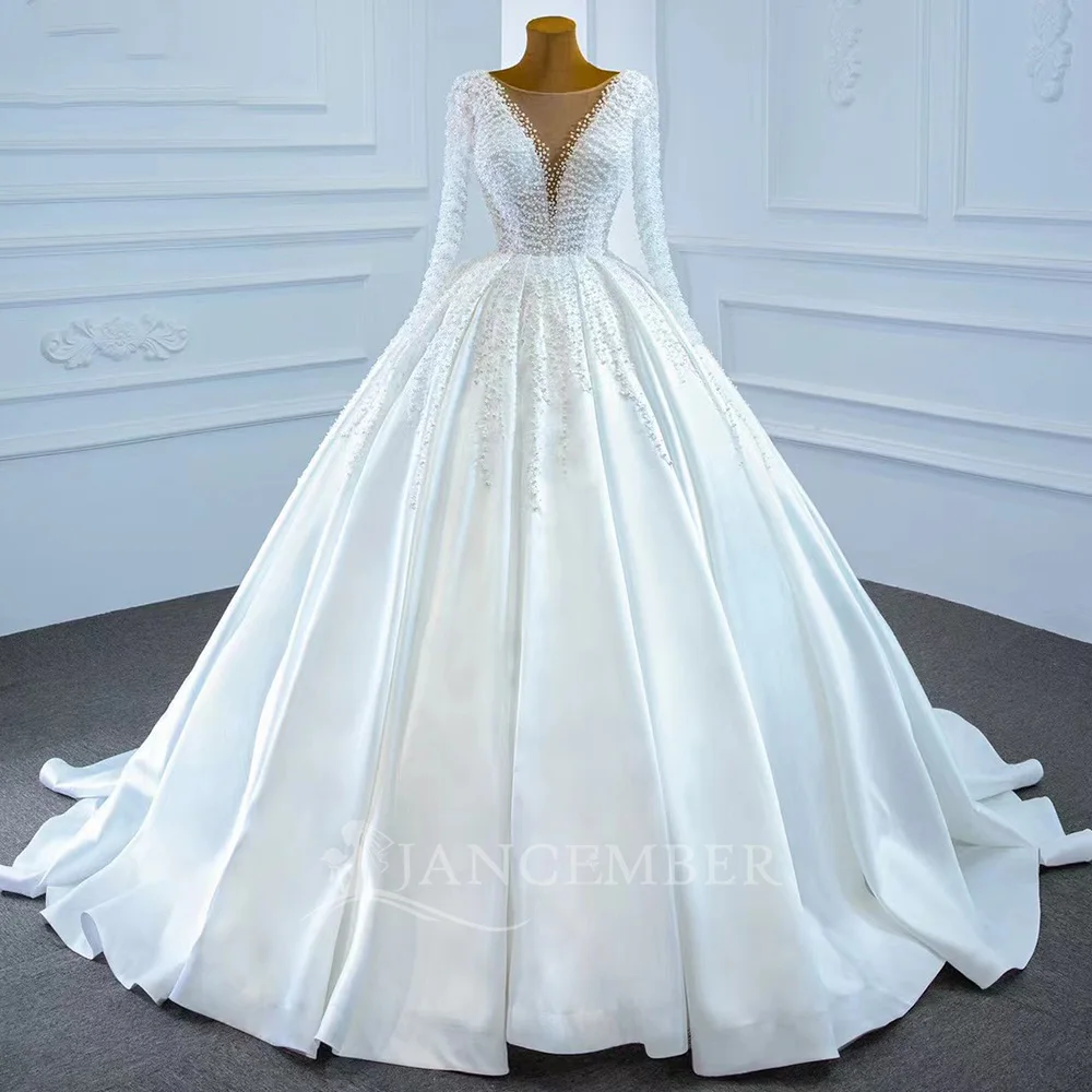 

Custom 2026 Customized V-neck Ball Gown Wedding Dress Elegant Glitter Long Sleeves Bridal Gown Plus Size Vestido De Novia