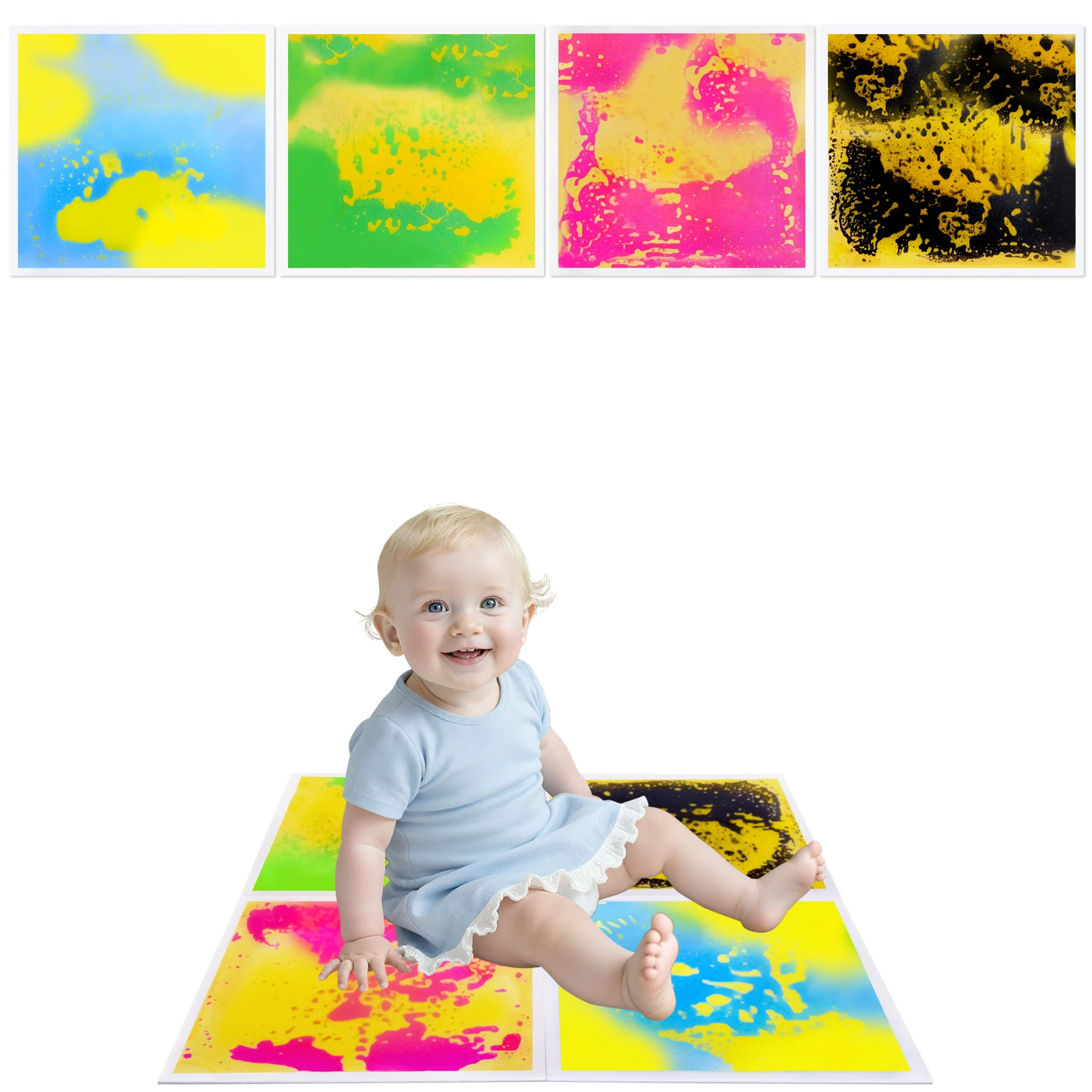 4 Stück Flüssigfliesen-Bodenfliesen in sensorischen Farben für Kinder – ungiftige sensorische Erkundung im Klassenzimmer