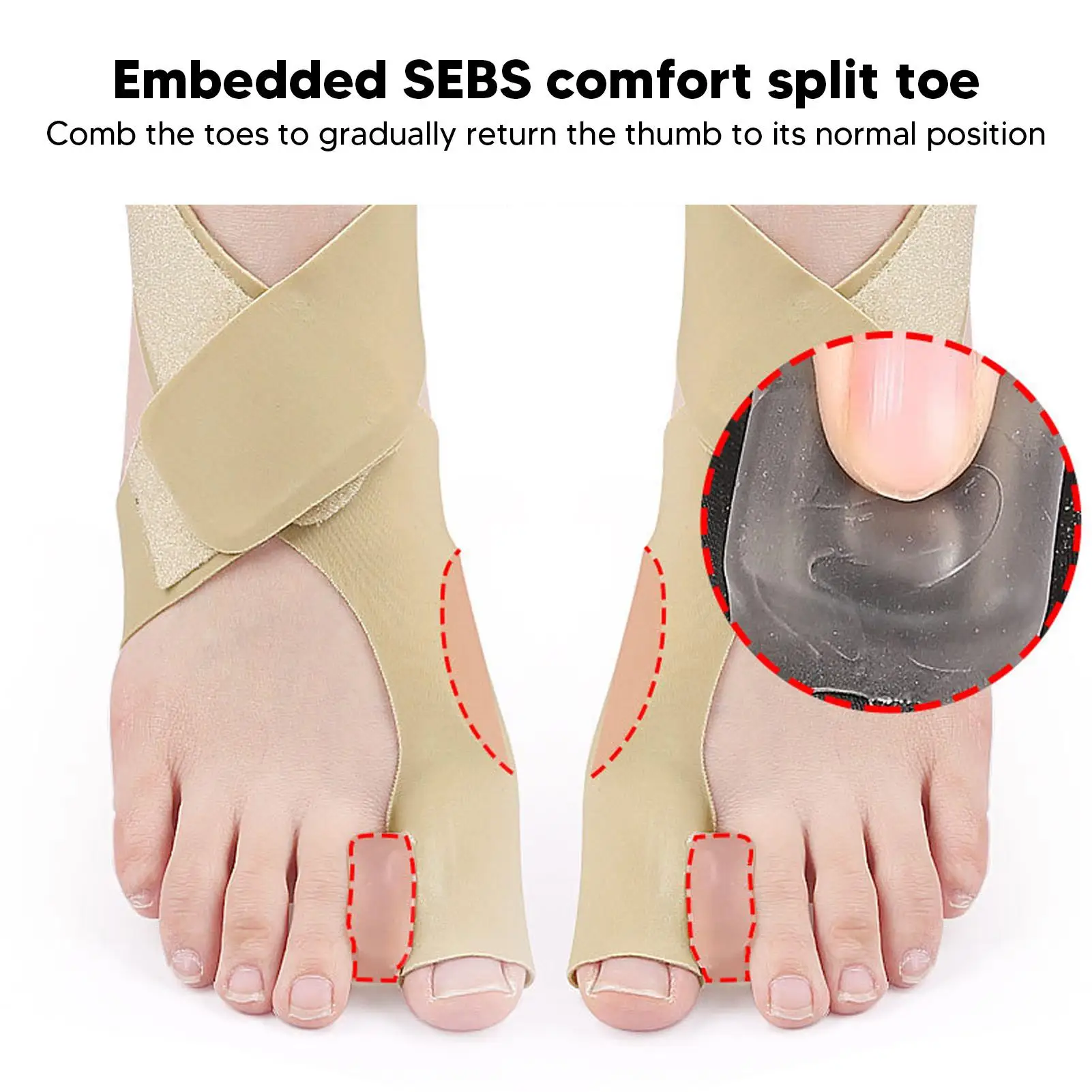 Soft Bunion Relief Sleeves with Cross Strap - Hook and Loop Corrector, Prevents Friction, Slip Resistant for night Use