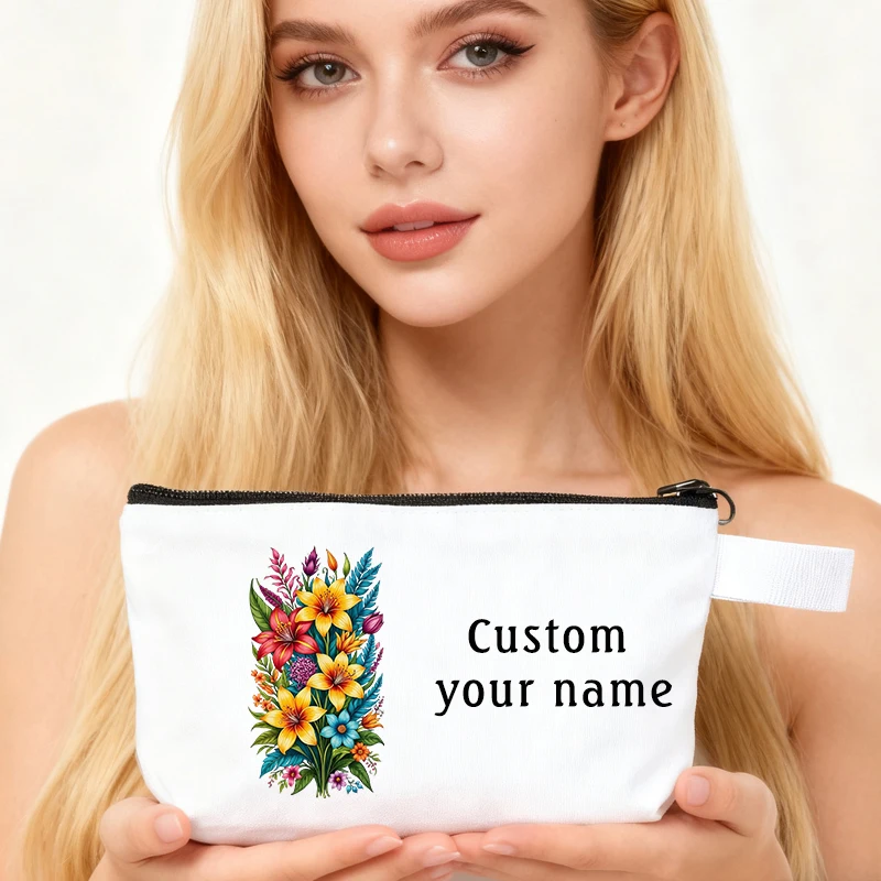 

Custom Name Cosmetic Bag Flower Diagram Travel Practical Accessories Storage Lady Bags Pencil Cases Multifunction Organizers