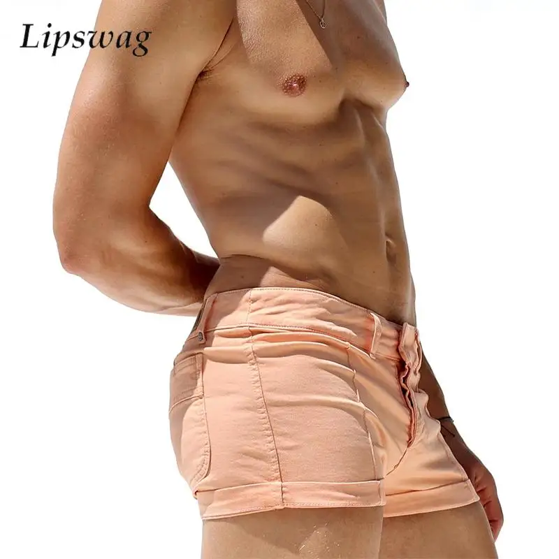 2024 Summer Sexy Mens Shorts Vacation Seaside Beach Casual Solid Color Slim Fit Shorts Men Fashion Zipper Buttoned Shorts Male